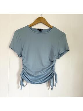 Love Streak Baby Blue Scrunch Short Sleeve Crop Top Women's Medium